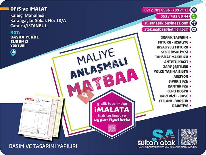 Çatalca Sultan Atak Matbaacılık / Grafik Tasarım Ajansı / Kaşe ve Davetiye